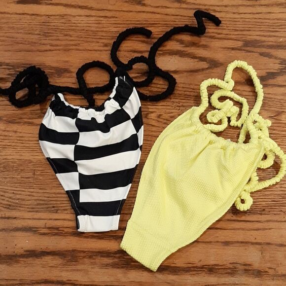 Aerie Striped and Neon Yellow Cheekiest Bikini Bottoms - Picture 2 of 6